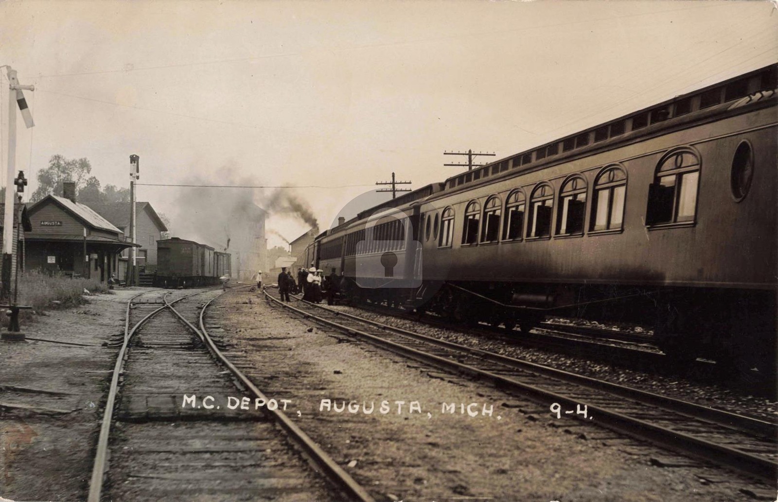 Railroad M.C. Depot, Augusta MI Michigan 1909 RPPC Photo Postcard COPY