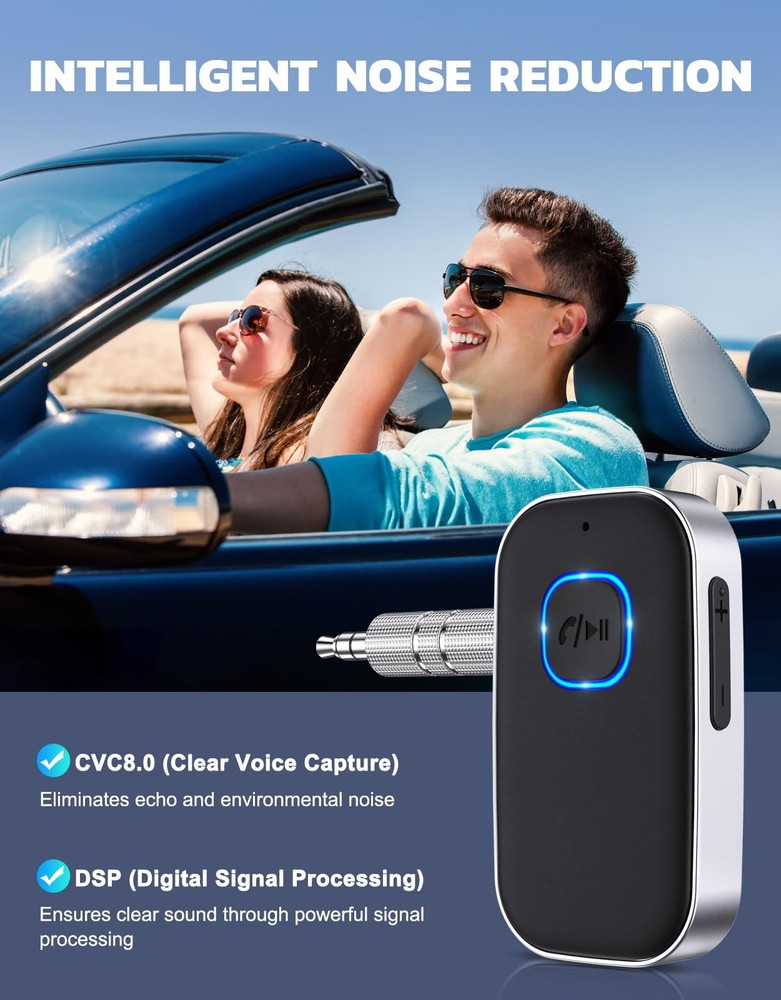 COMSOON Bluetooth Receiver for Car, Noise Cancelling Small, Black+Silver