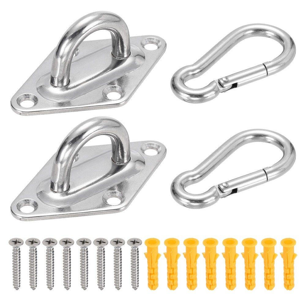 2Set M8 Eyelet Bracket Set Diamond Shaped Hook Plate and Hook, Silver