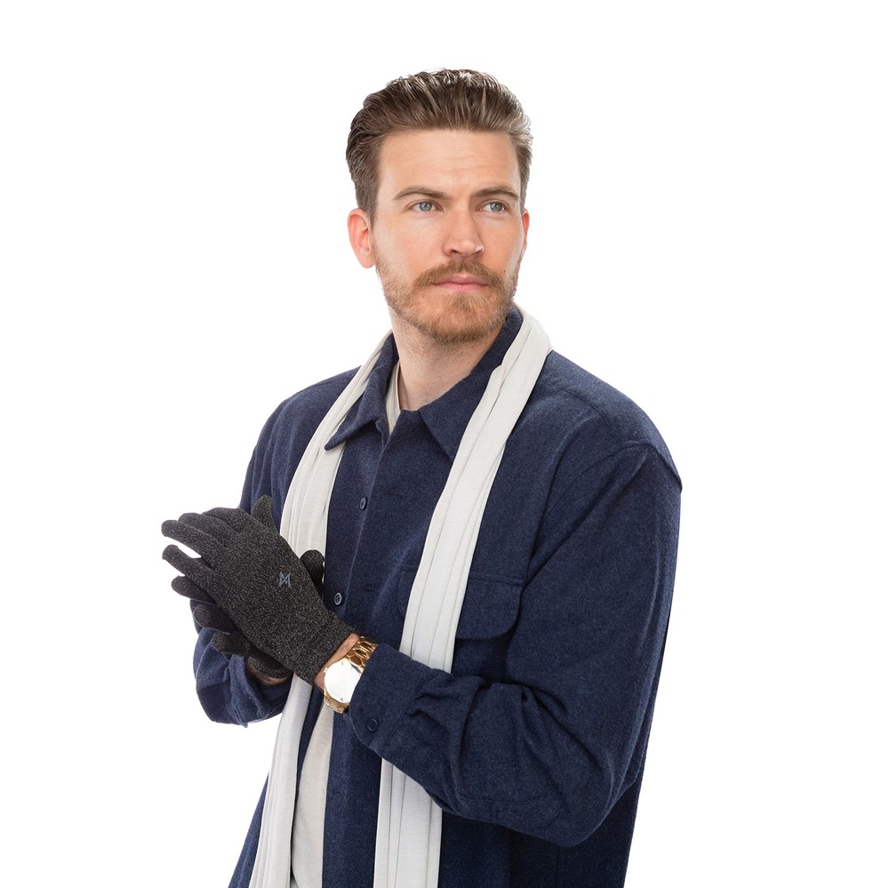 Black Silver Yarn Temperature Regulating Reusable Gloves (Large)