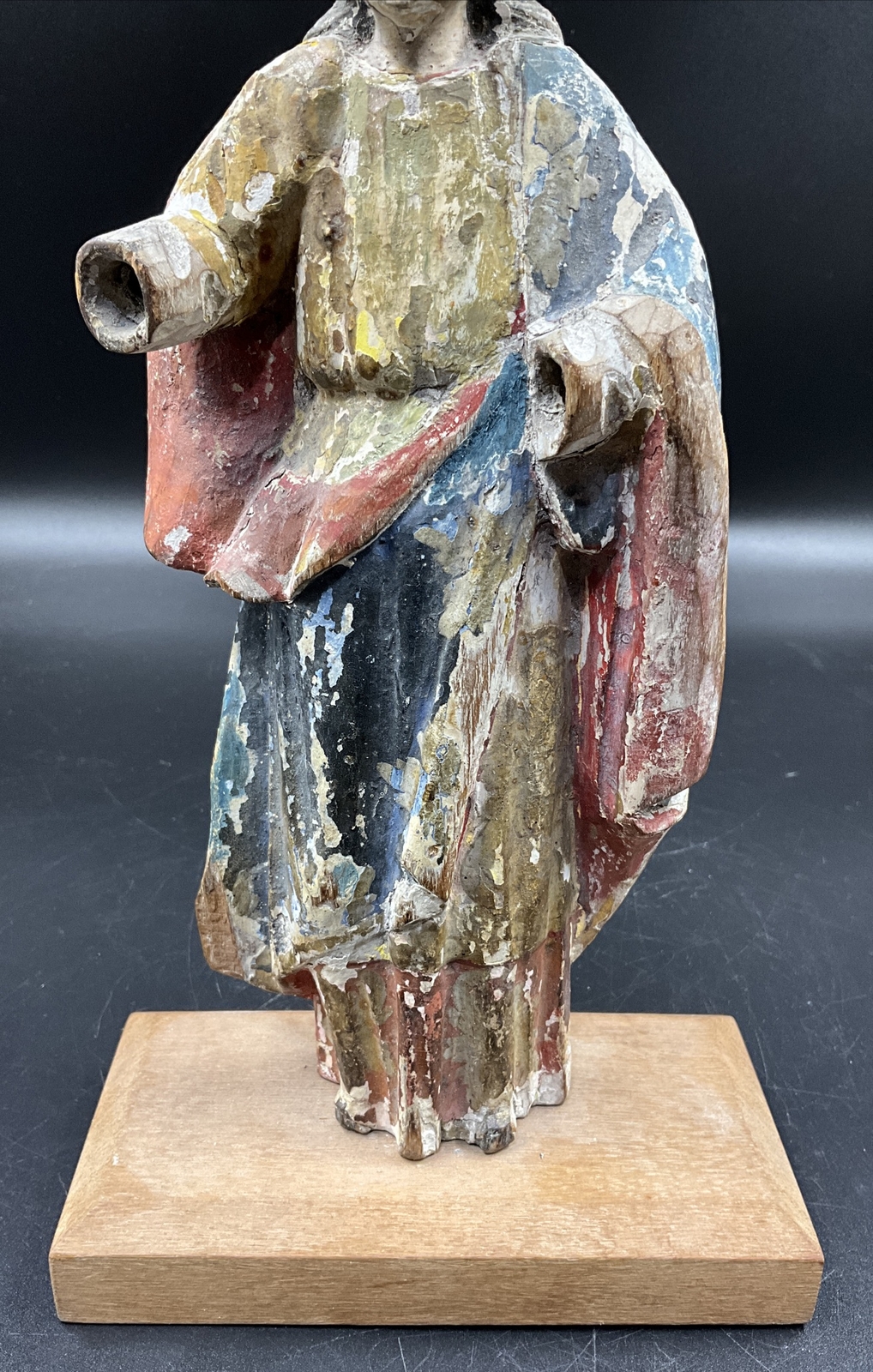 ANTIQUE CARVED WOOD FIGURE SANTA ROSA SAINT ROSA LIKELY SPANISH POSSIBLY 18TH C.