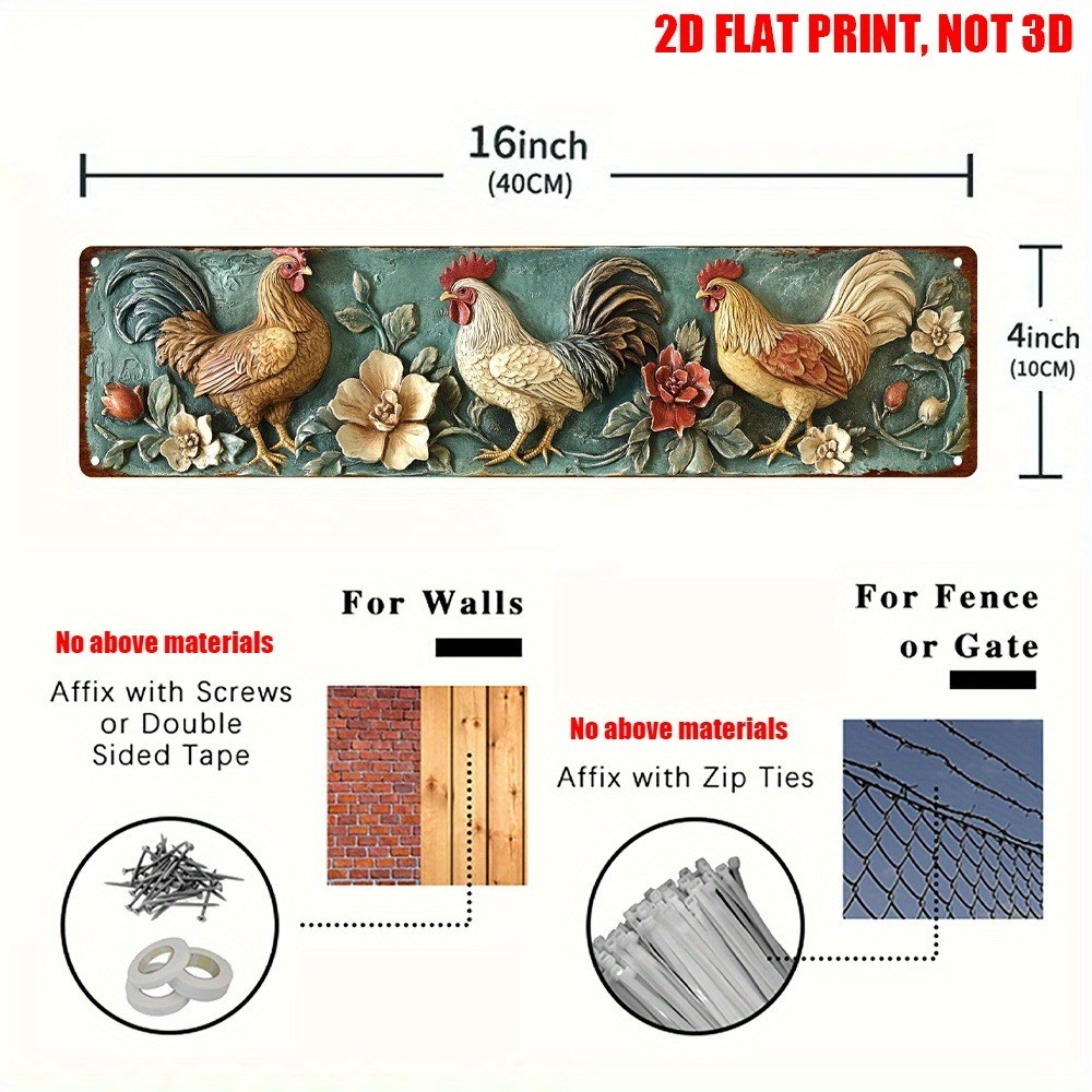 Retro Rooster Metal Sign Farmhouse Plaque Home Decor Rural Chicken Coop Wall Art