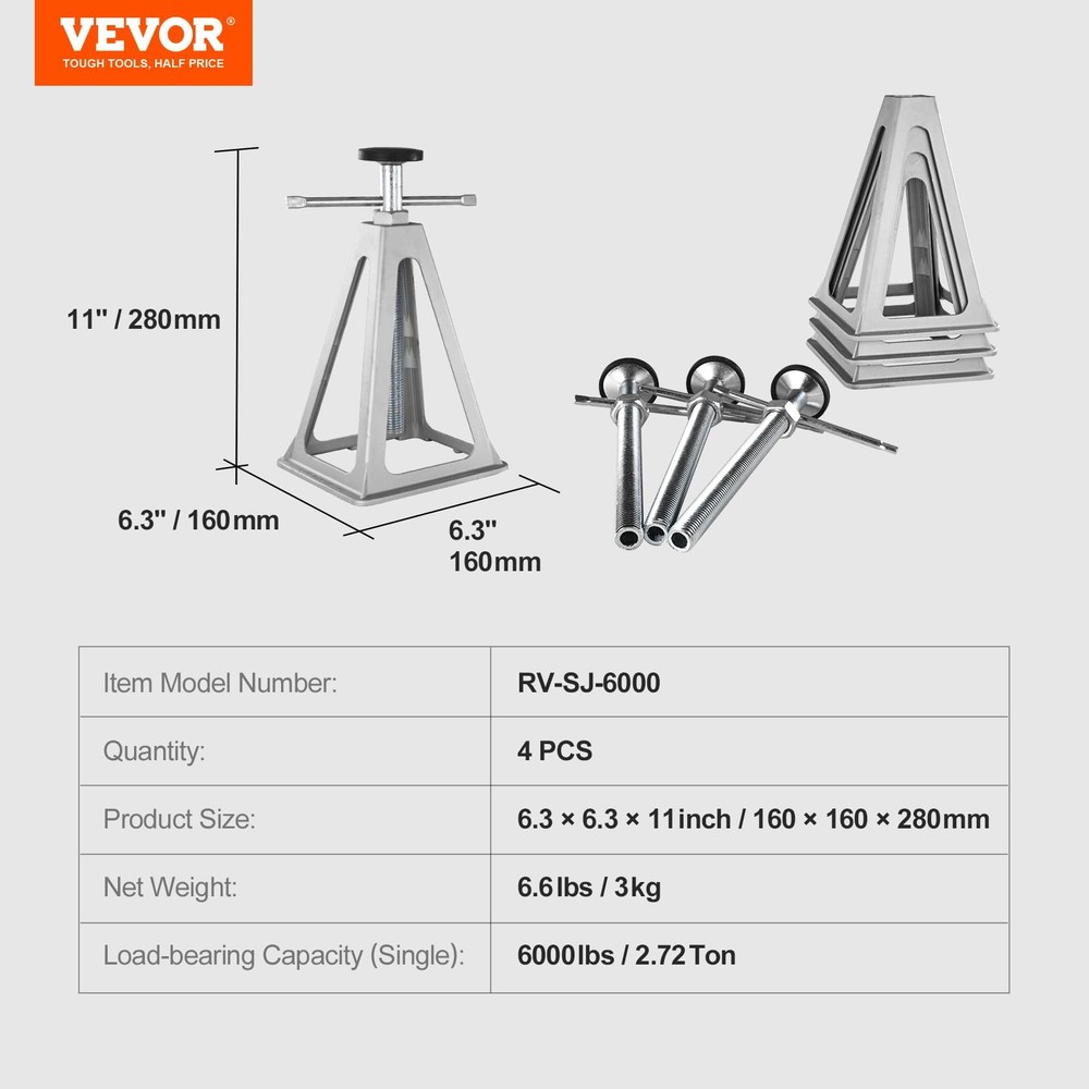 VEVOR RV Stabilizer Jacks, 4 Pack Aluminum Leveling Stack Silver