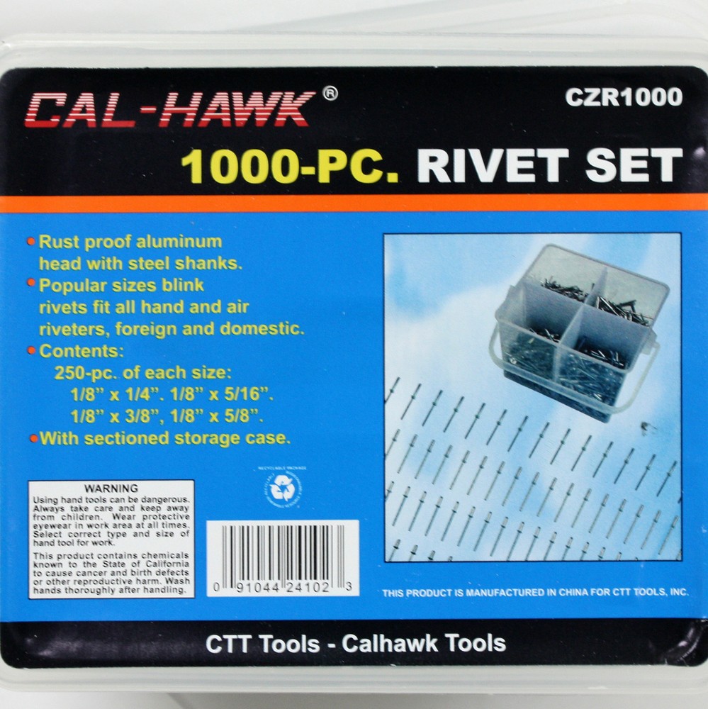 Comb 8" Single Hand Compact Riveter Rivet Gun w/1000 pc Assorted Rivet Blind Nut