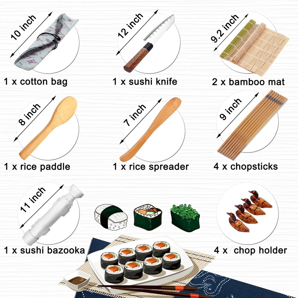 Sushi Making Kit for Beginners, All in One Maker Set 15 Pcs, Multicolor
