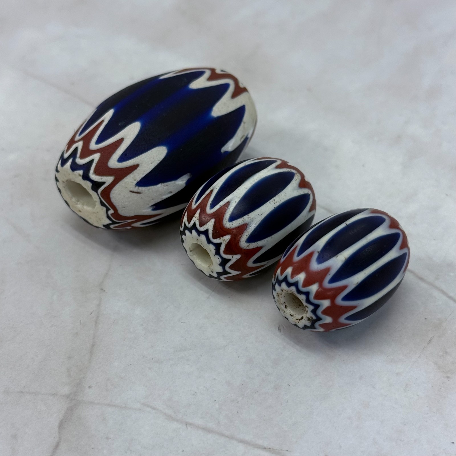 Venetian Chevron Trade Beads Set of 3 Antique African Glass Millefiori