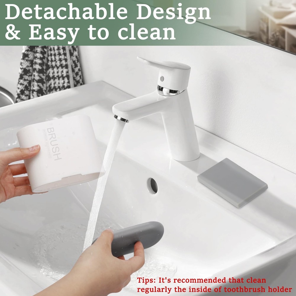 Chintu Toothbrush and Toothpaste Holder with Divider for Bathroom White/Gray