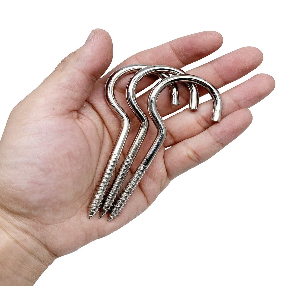 4 Inch Heavy Duty Large Screw Hook Ceiling Hook Cup Hook Silver 10 Pcs