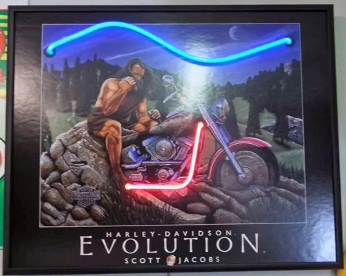 Rare Harley Davidson Evolution Caveman Neon Picture.
