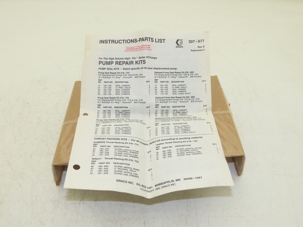 Graco 218-737 RDC-094949 Pump Repair Kit
