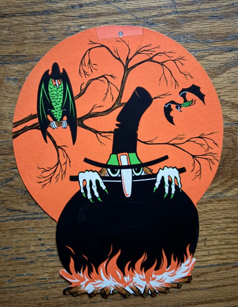 Witch with Cauldron Beistle Die-Cut Cardboard Decoration