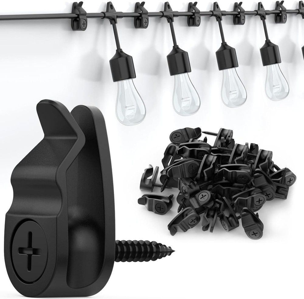 Versatile String Light Clips for Indoor/Outdoor Use - Weatherproof Black Hooks