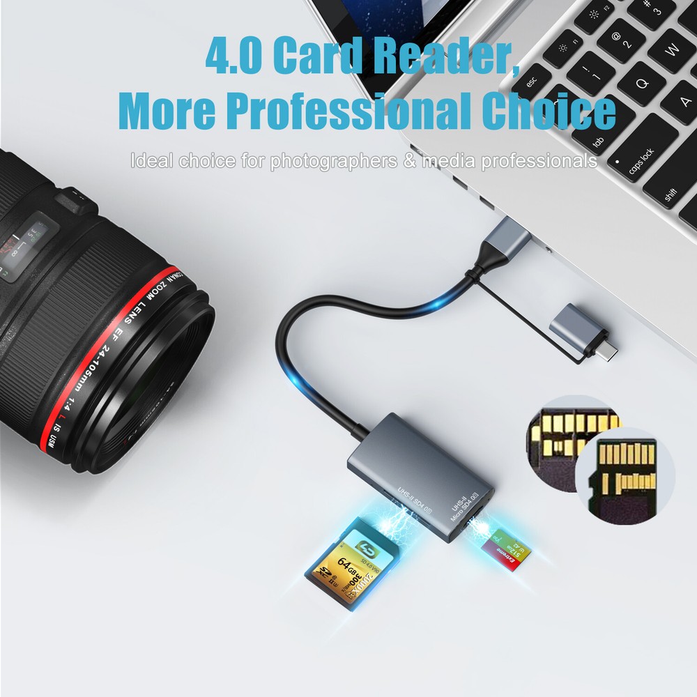 USB Type C SD4.0 Card Reader Writer Expander 2in1 Memory Card Reader for Tablet