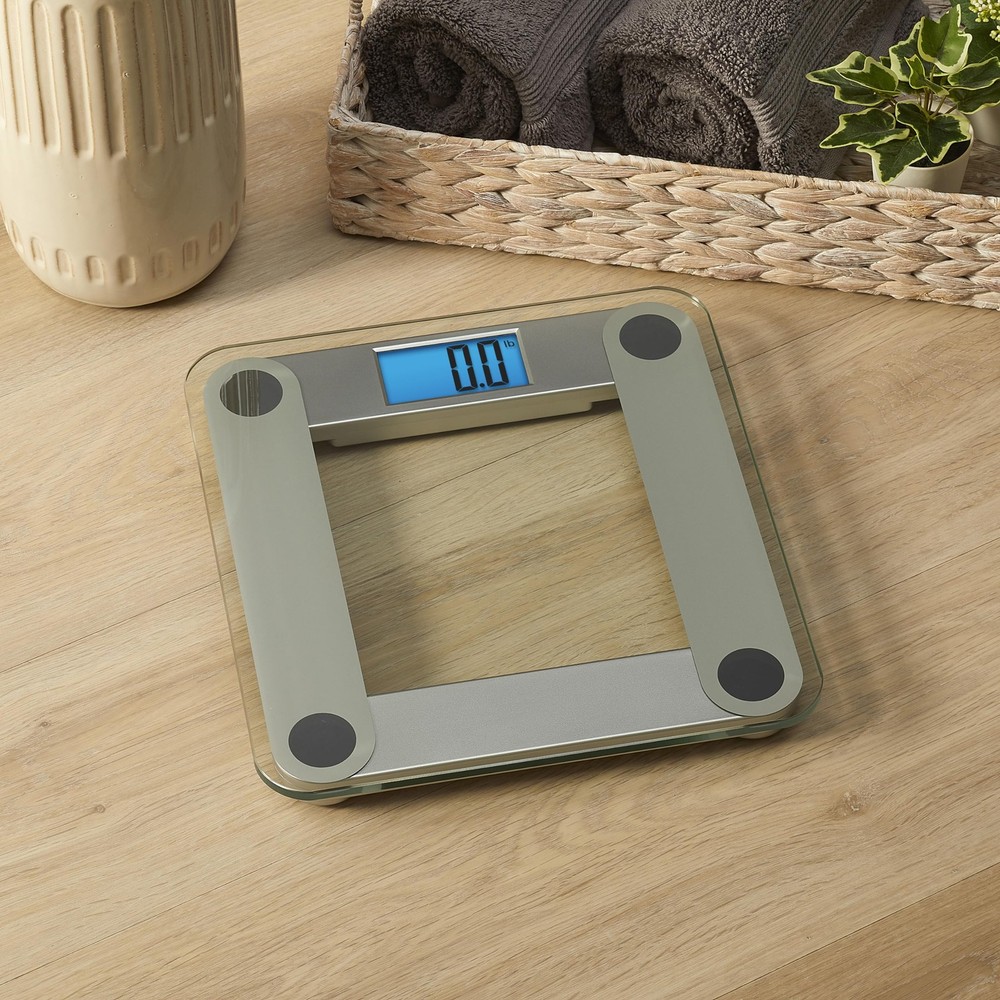 EatSmart Digital Bathroom Scale, Large Backlit LCD, Weight Tracking, Tape, Grey