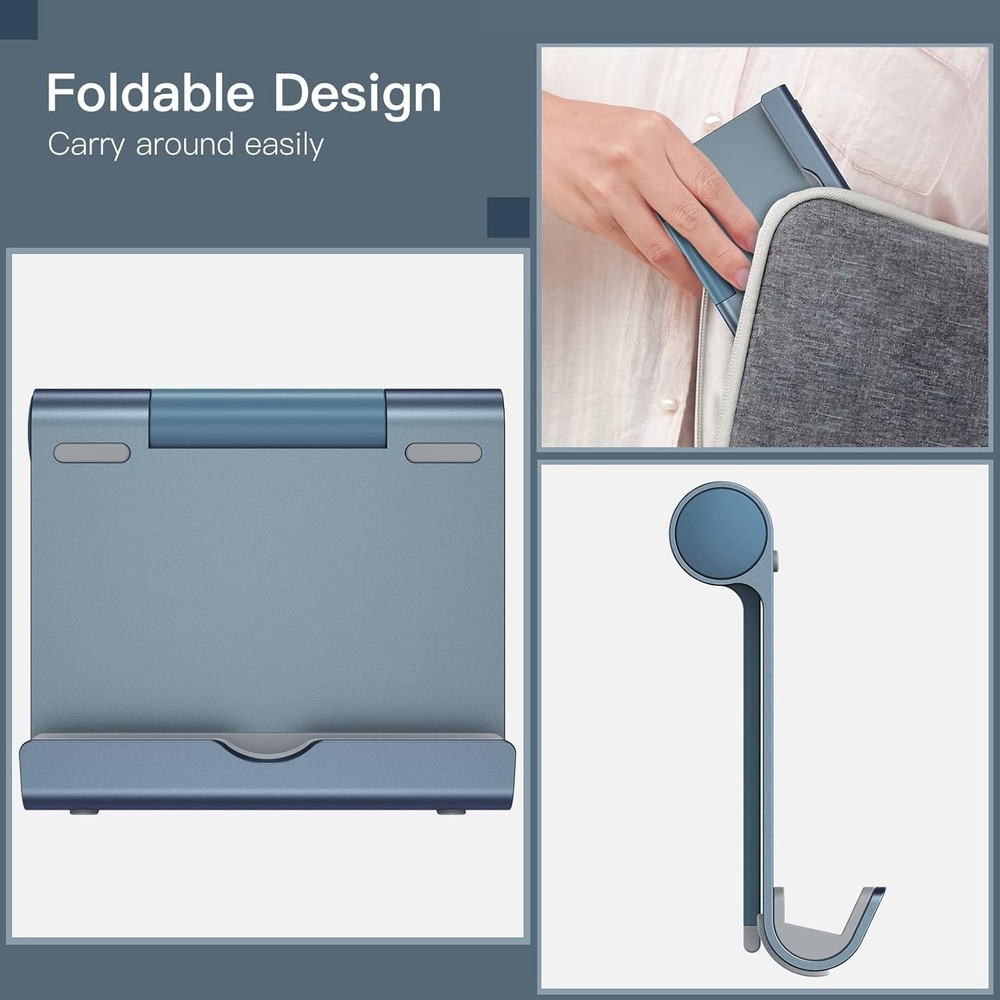 JETech Tablet Stand, Adjustable Portable Desktop Holder, Foldable Dock Grey