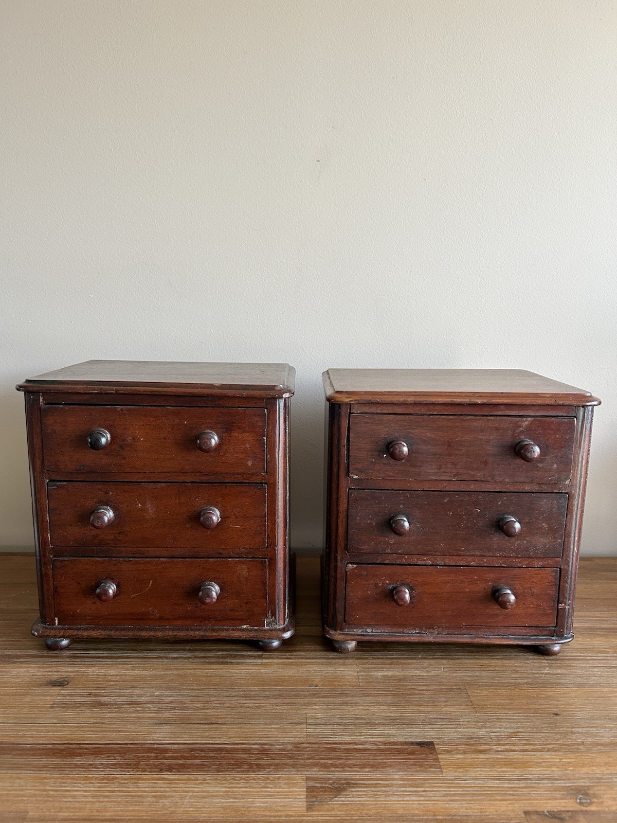 Rare 19th C. Pair Miniature Apprentice Piece Desk Top Mahogany Chest Of Drawers