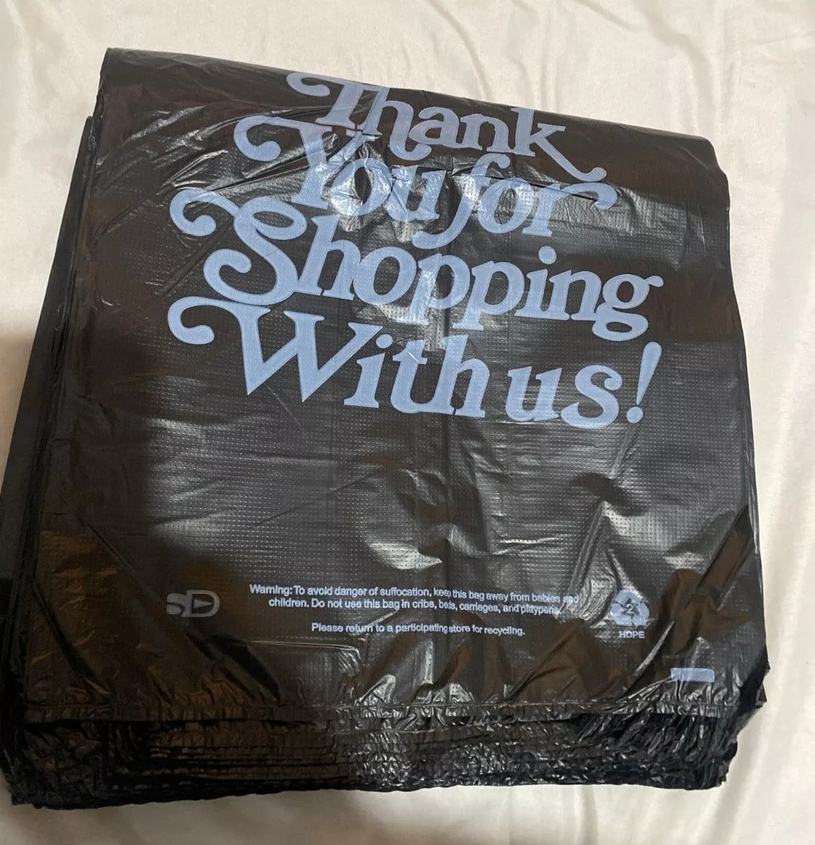 Large Size Black "Thank You" Script Heavy-Duty Plastic T-Shirt Bag 13"x23"x10"