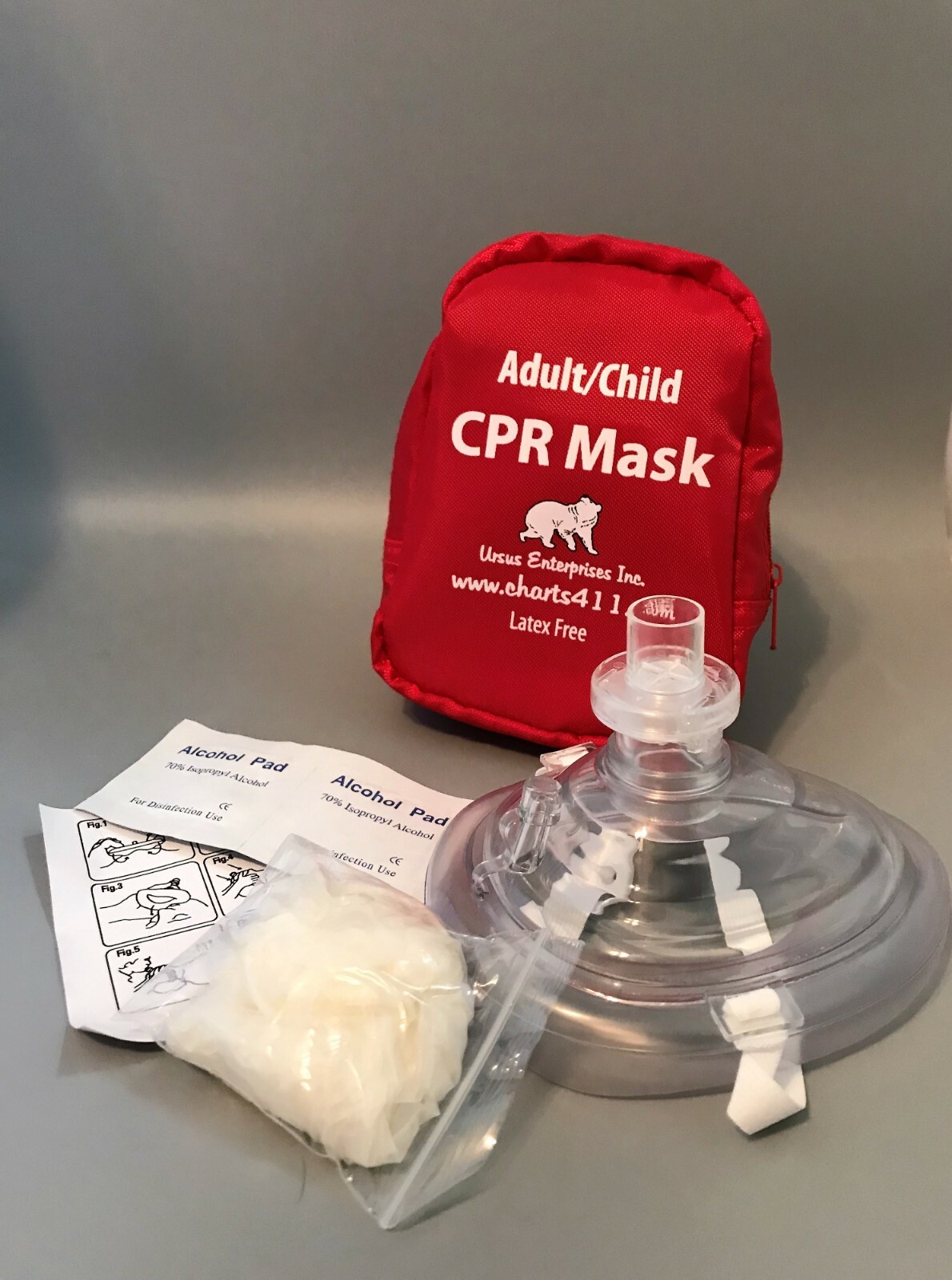 Adult/Child CPR pocket mask soft case w/Gloves