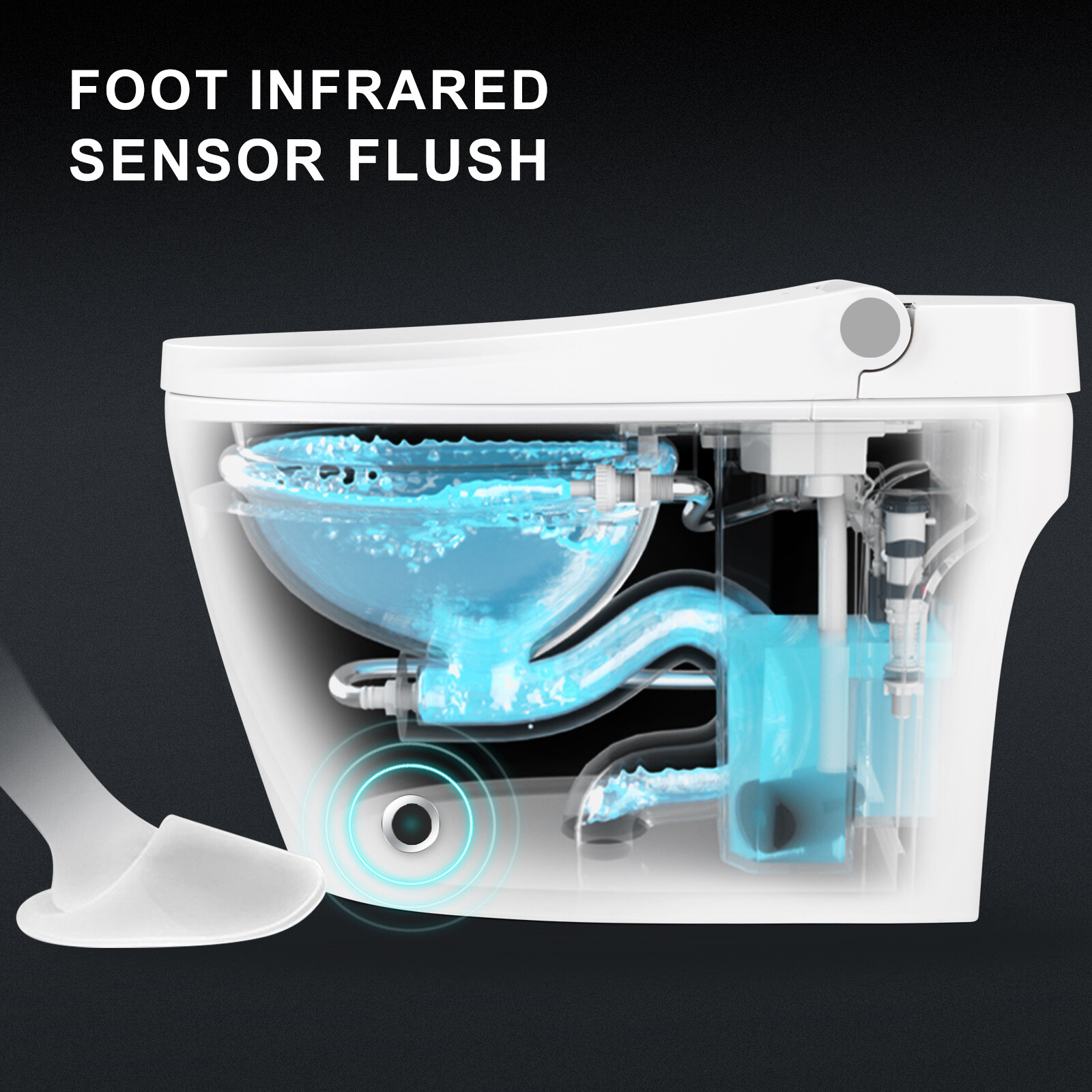 New Electronic Smart One Piece Toilet Heat Auto Flush Foot Sensor w/ Night Light