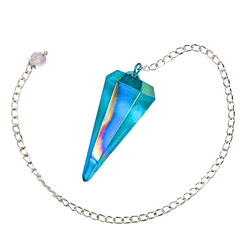 Aqua Aura Quartz Dowsing Crystal Pendulum