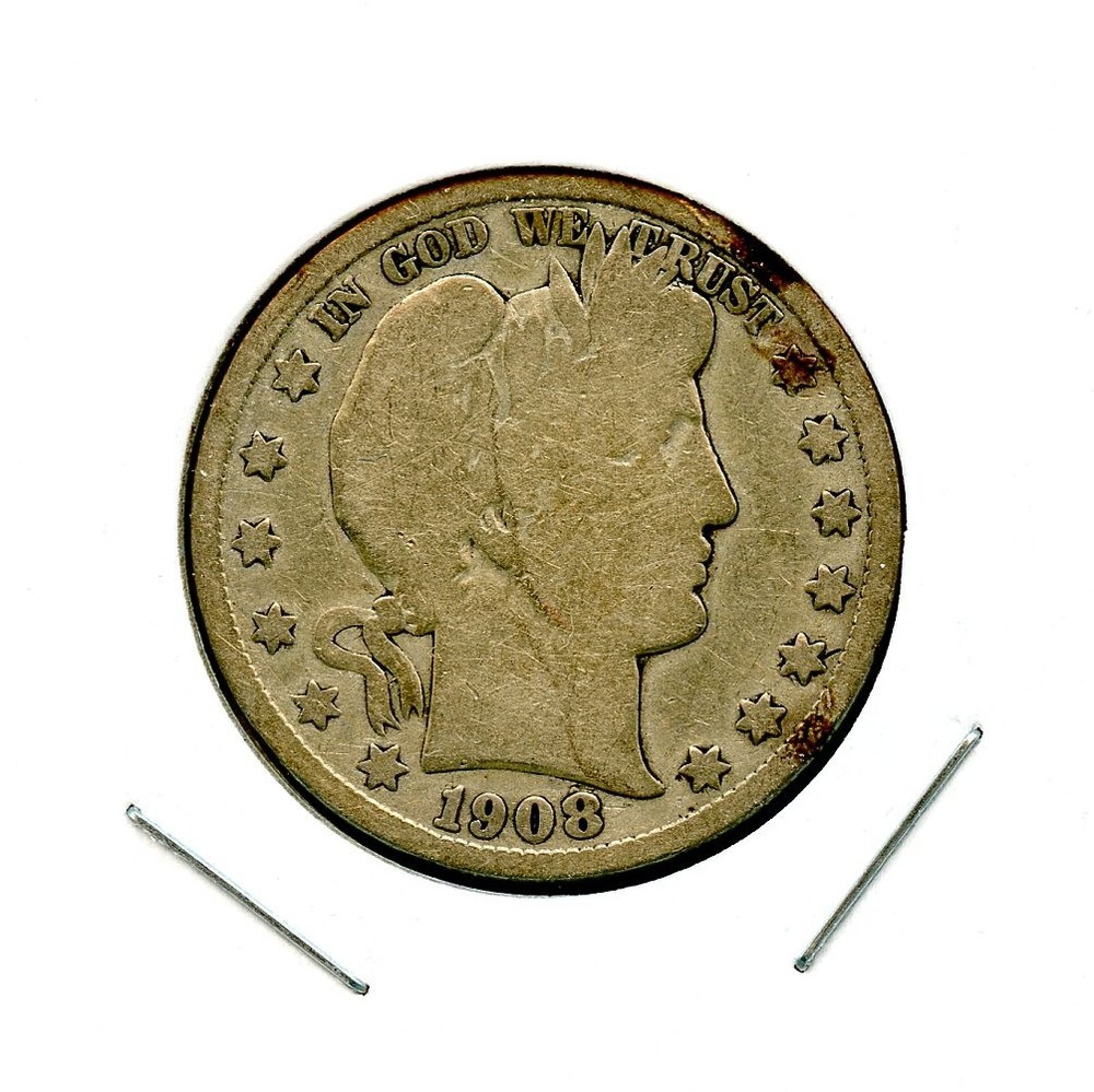 1908 D Barber Half Dollar 50c US Mint Silver Coin 1908-D