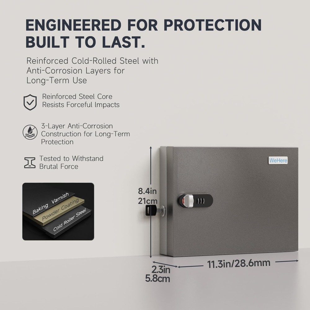 WeHere Key Lock Box, Wall Mount Cabinet With 16 16 Box (Basic), Black