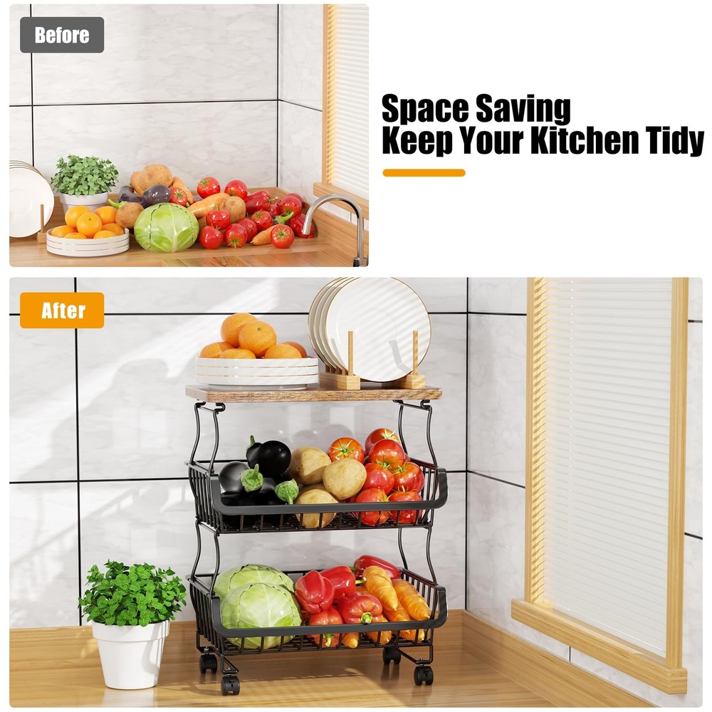4 Tier Stackable Metal Wire Storage Basket Cart w/ Wheels