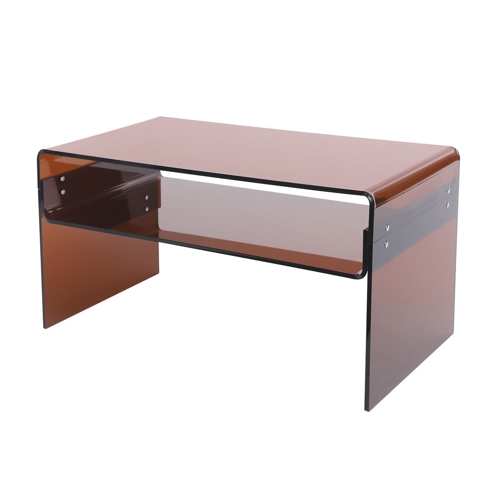 2 Tiers Modern Brown Acrylic Side Table Rectangular Coffee End Table 80*40*40cm