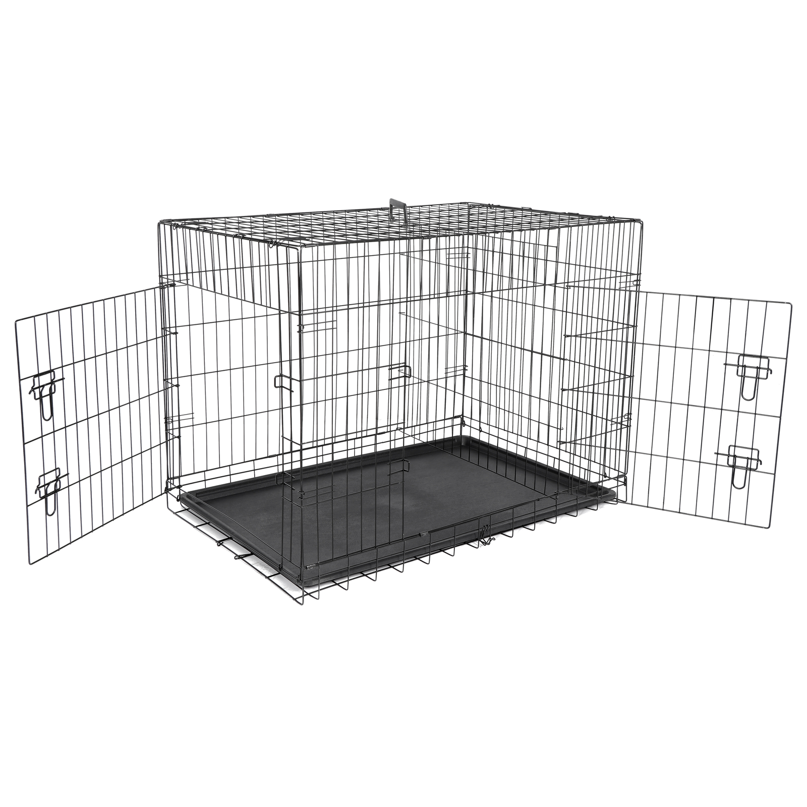42" Large Dog Crate Kennel Folding Pet Cage 2 Door With Tray Indoor Dog House