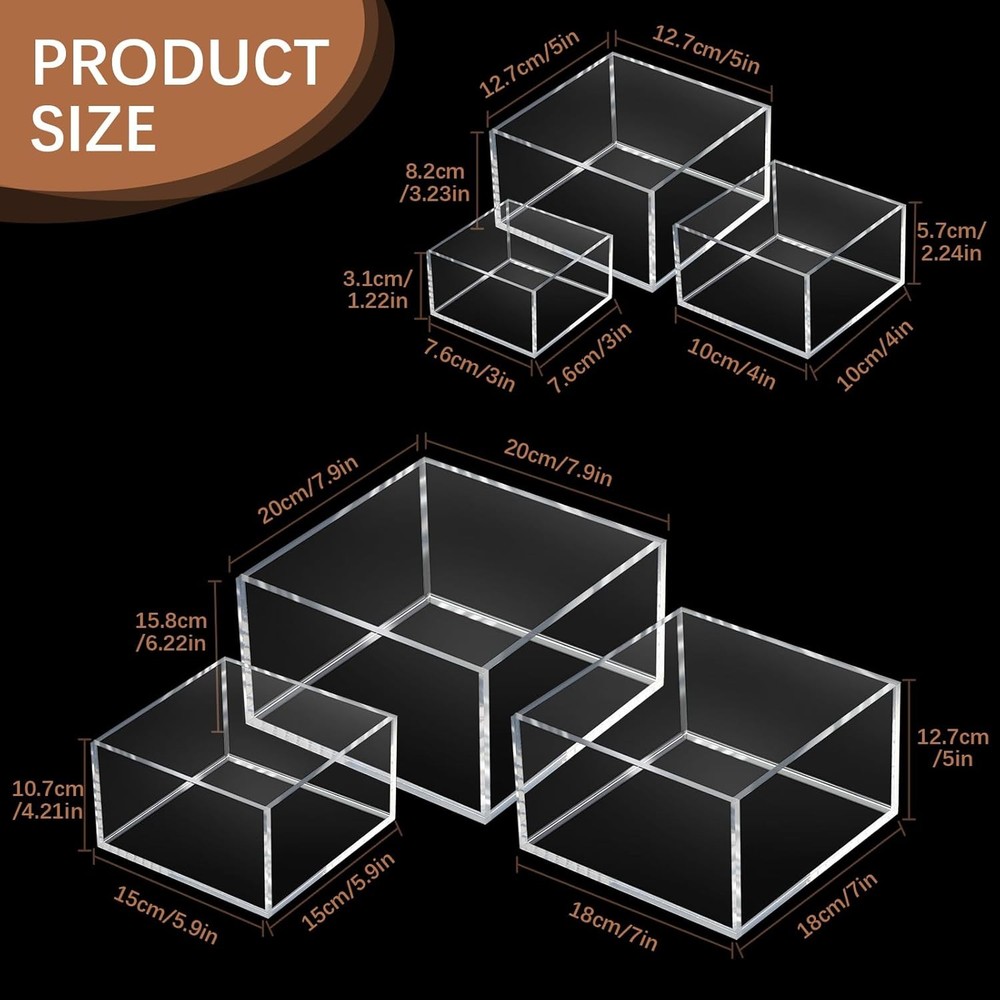 6 Pack Acrylic Risers for Display Acrylic Cube Boxes Risers Display Stands with