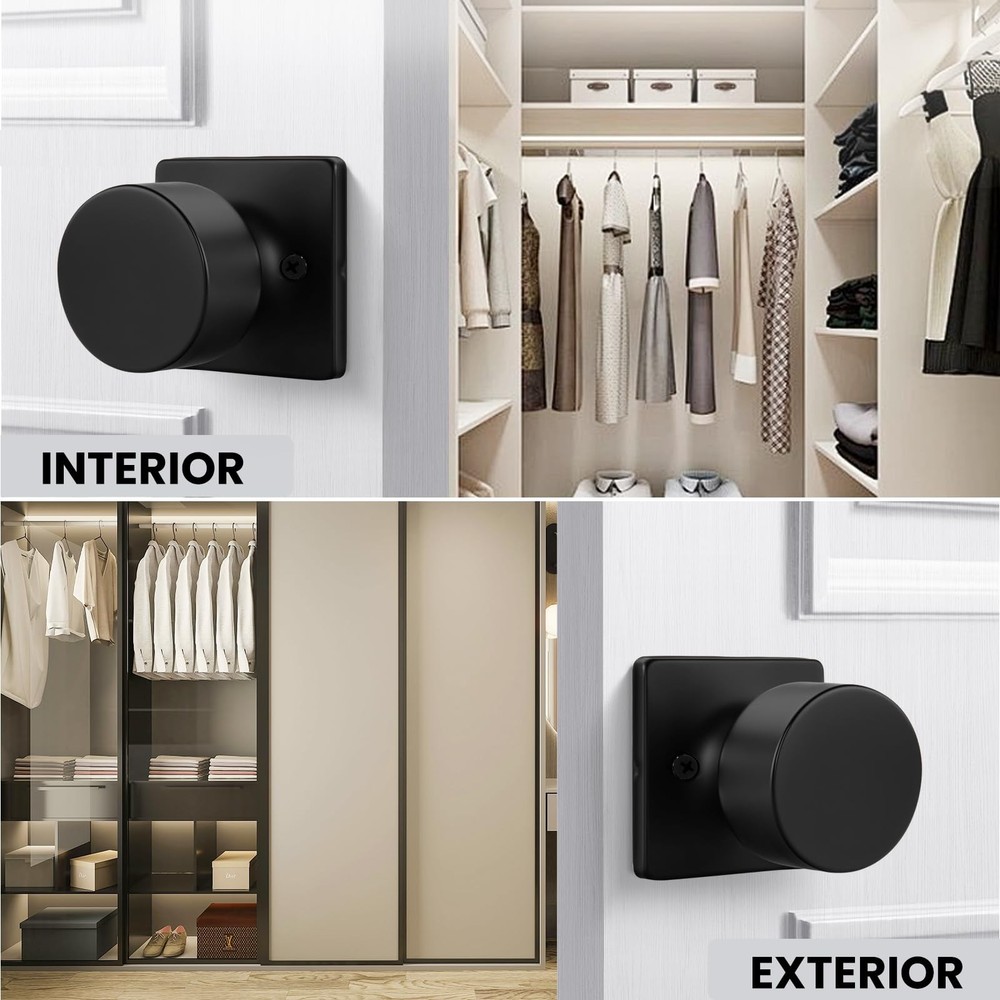 Matte Black Dummy Door Knobs No-Function, Single-Side Black Door Knobs for Ha...