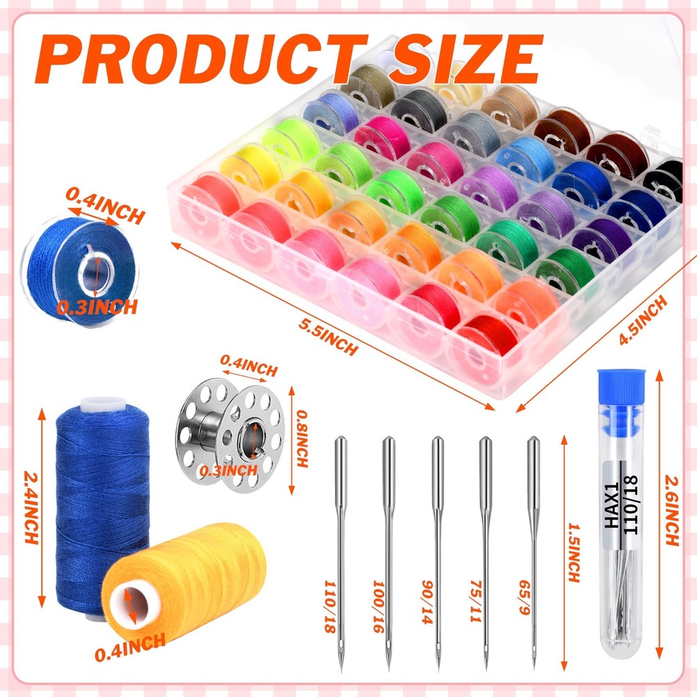125 Pcs Sewing Thread Kit, 36 Assorted Colors Machine Threads with Spools, 400