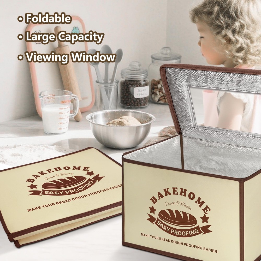 Bread Proofing Box for Bread Pizza, Foldable Zippered Sourdough Starter Warme...