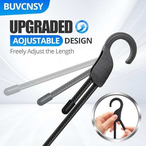 Adjustable heavy duty bungee cords with hooks