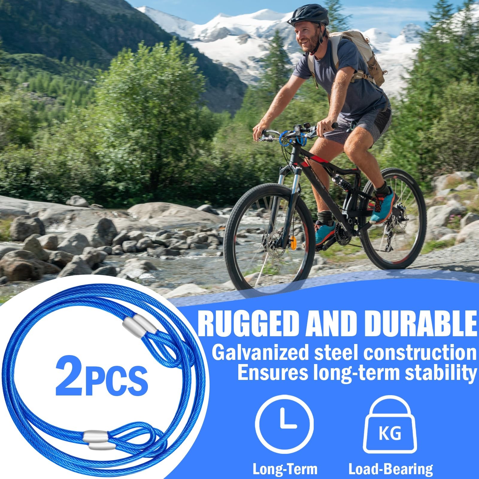 4FT （3/16 Inch） Steel Security Cable with Loops - Flexible Wire Rope Versatil...