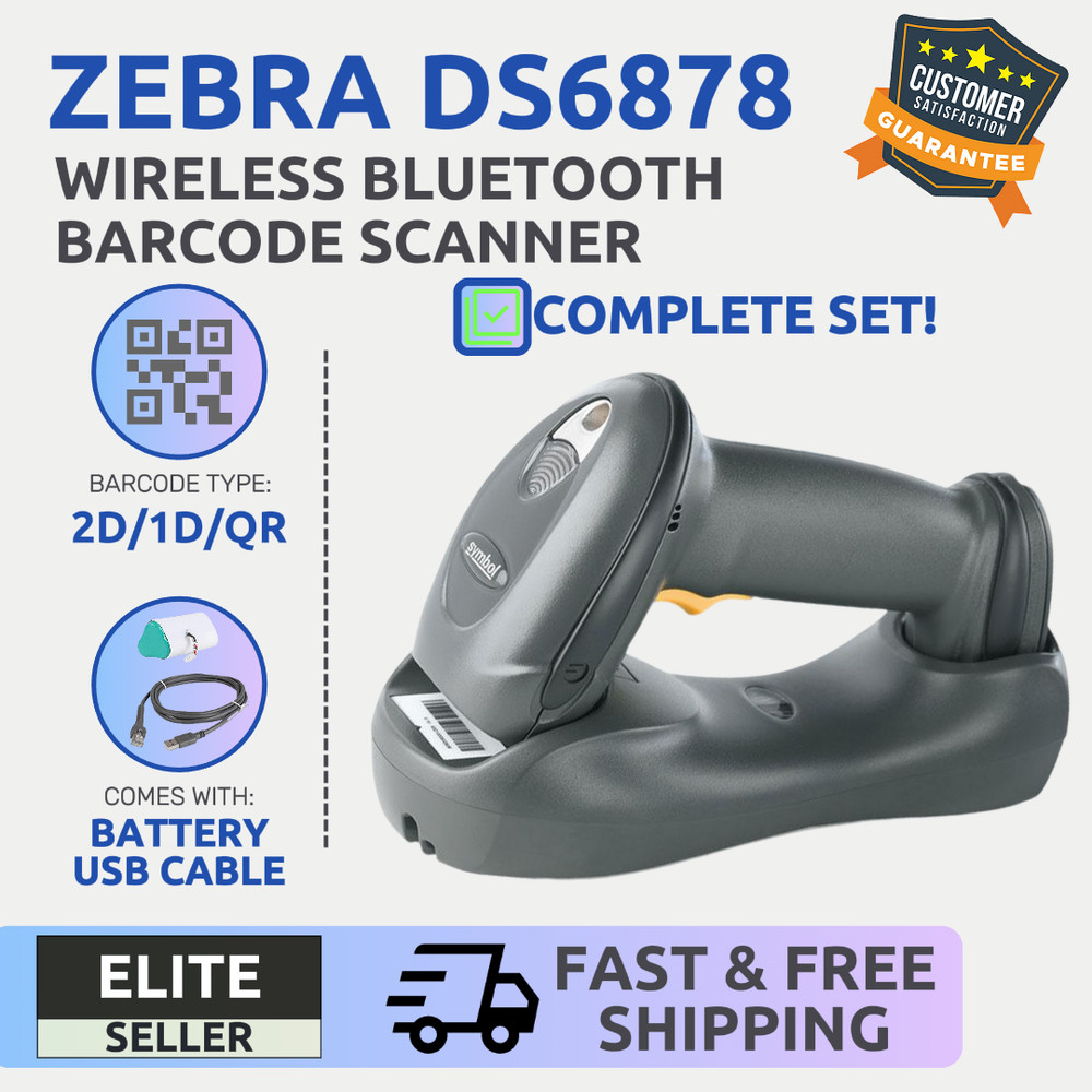 ✅Zebra Wireless Barcode Scanner DS6878, Bluetooth 2D/1D/QR w/ Cradle & Cable!⭐🔥