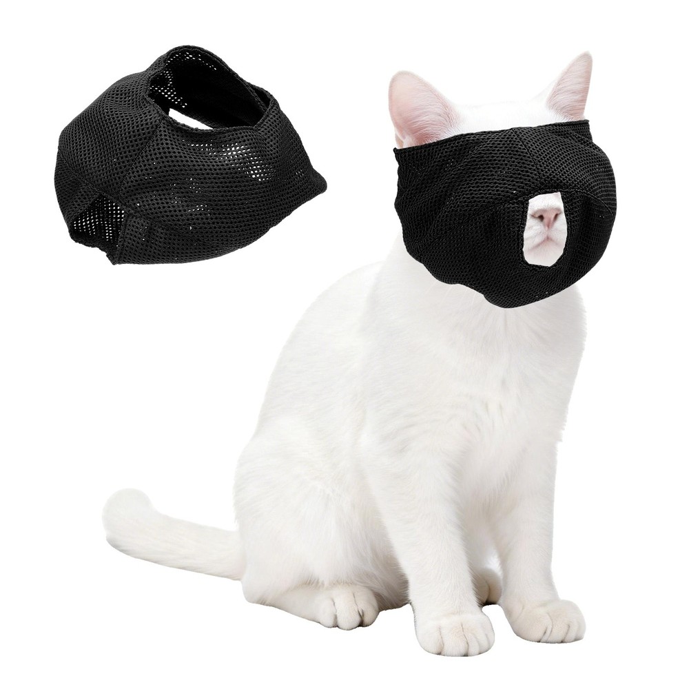 Cat Muzzle, Breathable Mesh Muzzle Circumference 9-10 Inches, (Black, 1Pcs)