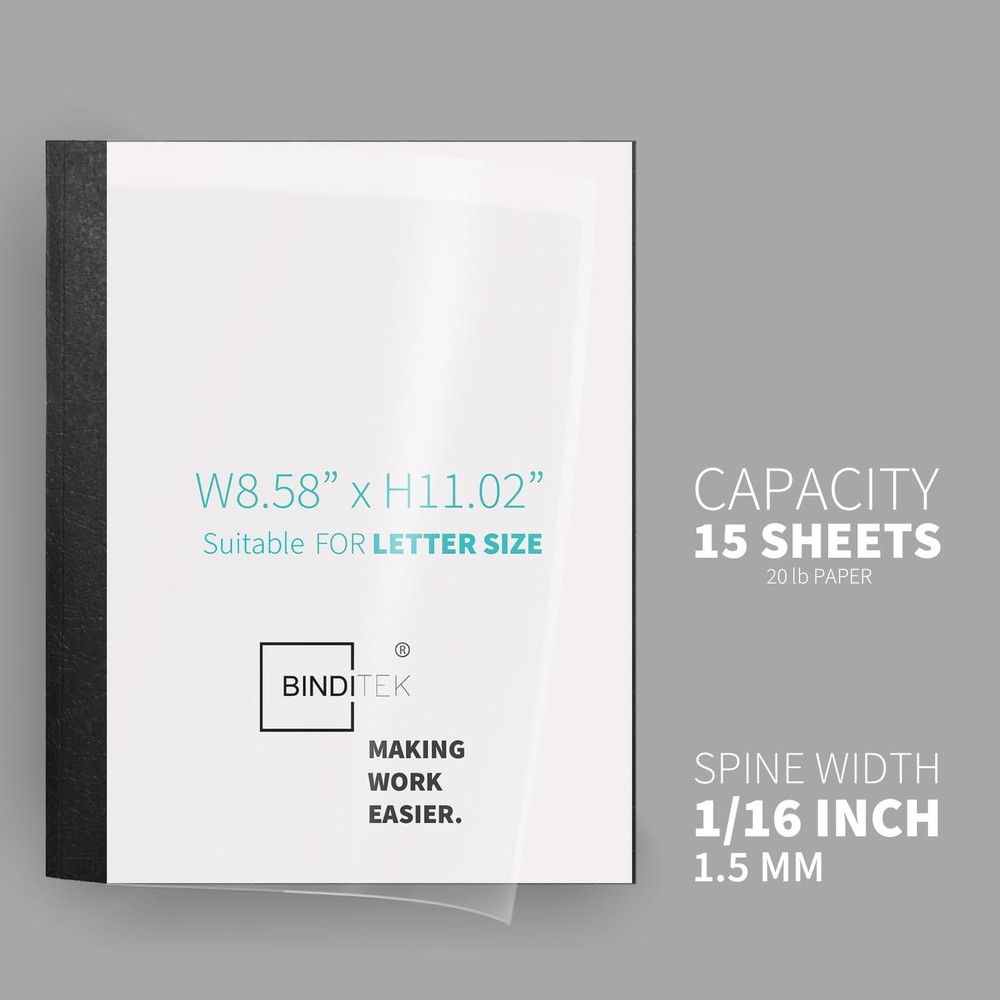 Binditek 20 Pack Thermal Binding Presentation Covers, 1/16 15-Sheet-Capacity