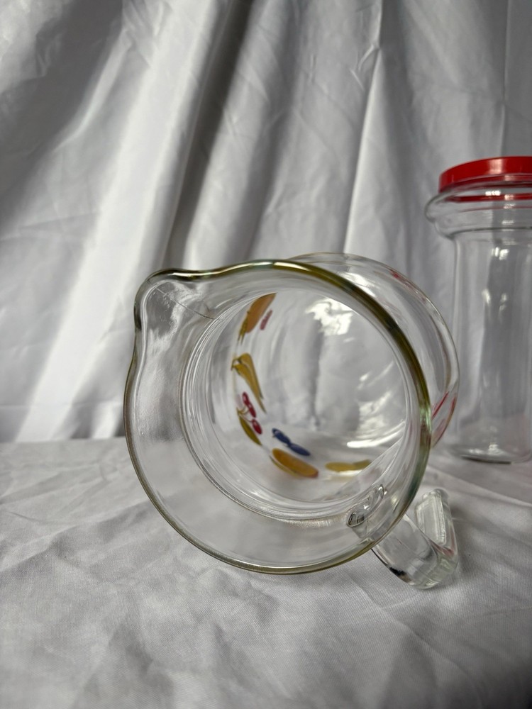 Large Vintage Glass Pitcher with Removable Ice Column | Fruit Pattern