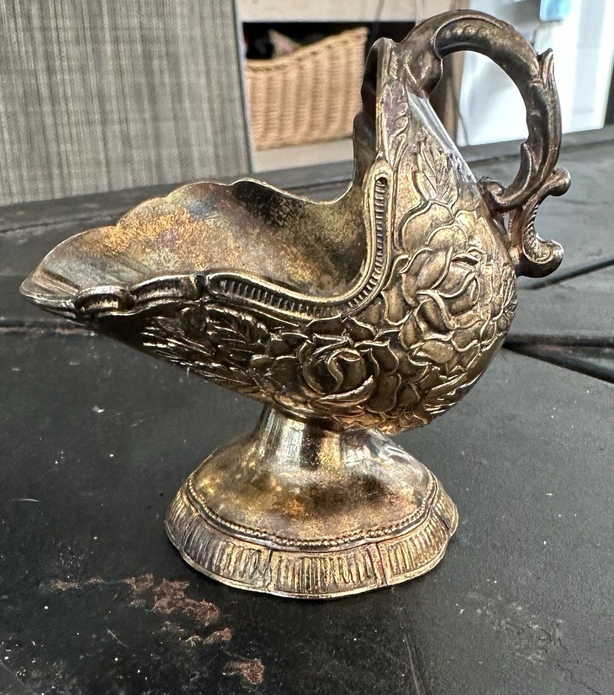 Vintage Silver Plated Sugar Scuttle Rose Pattern Embossed Silver Plated
