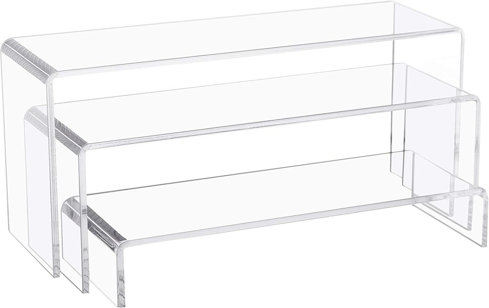 3 PC Large Clear Acrylic Riser Set Display Risers Shelf Showcase Fixtures