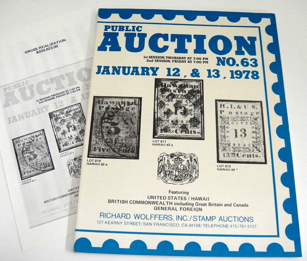 Wolffers Stamp Auction Catalog 1978 w Prices Realized Hawaii Kamehameha Railroad