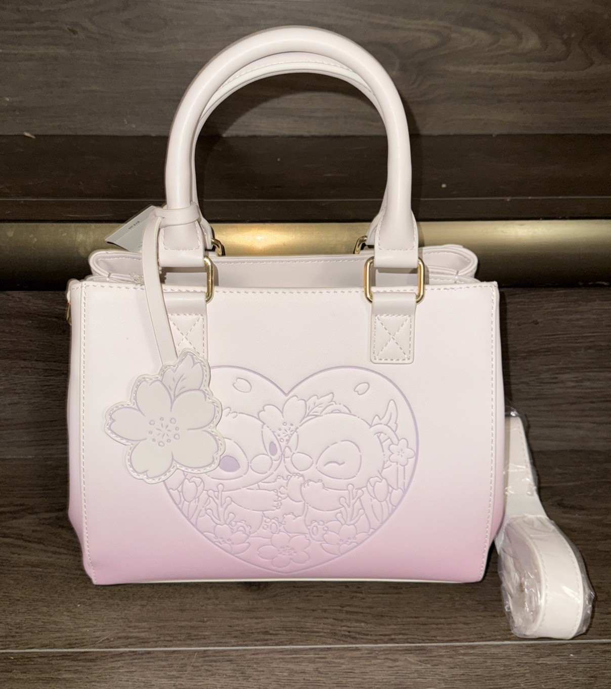 Loungefly Stitch & Angel Pink Cherry Blossom Heart Crossbody Bag NEW With Tags