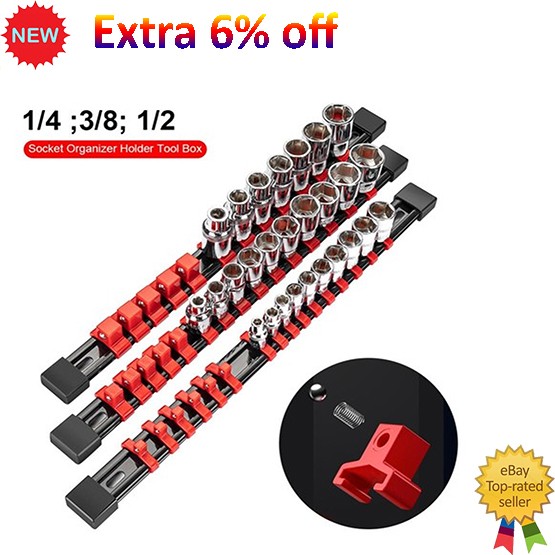 3Pcs Magnetic Socket Organizer Set Metric Socket Holder Tool Box Hold 43 Socke ←