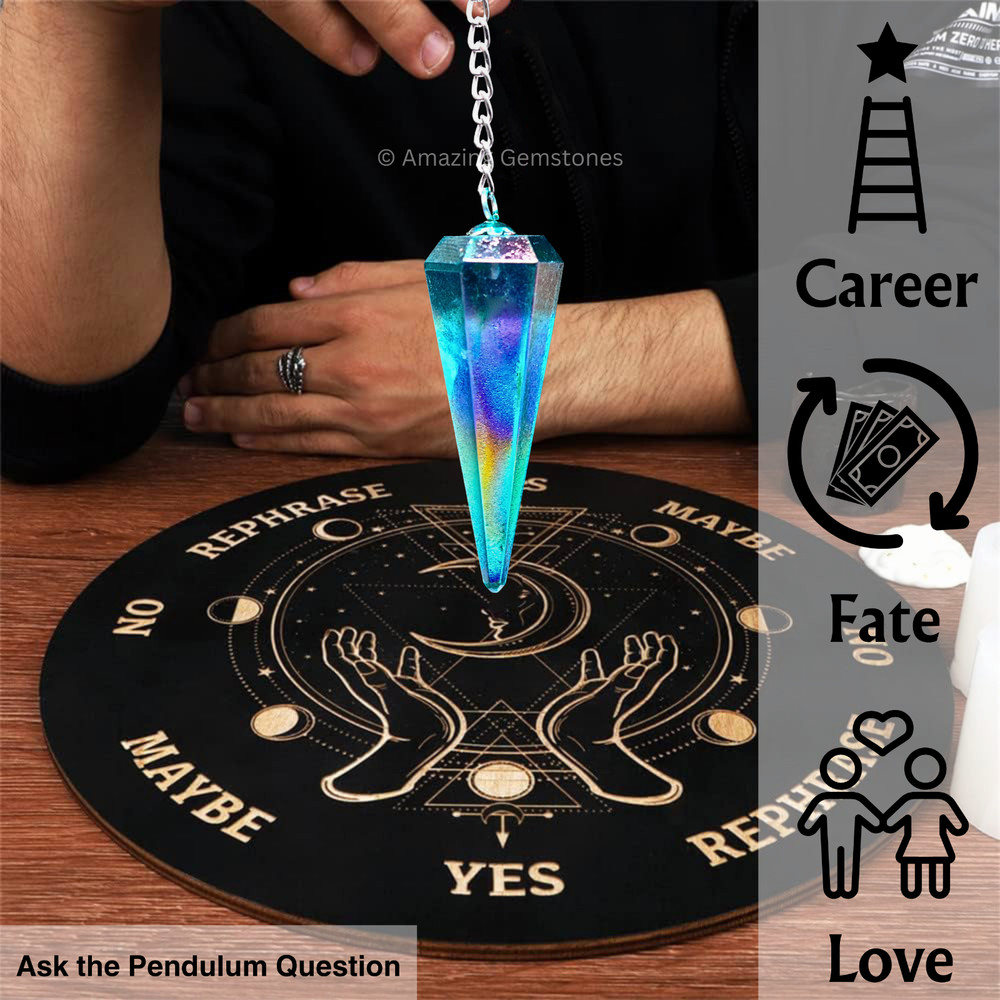 Aqua Aura Quartz Dowsing Crystal Pendulum