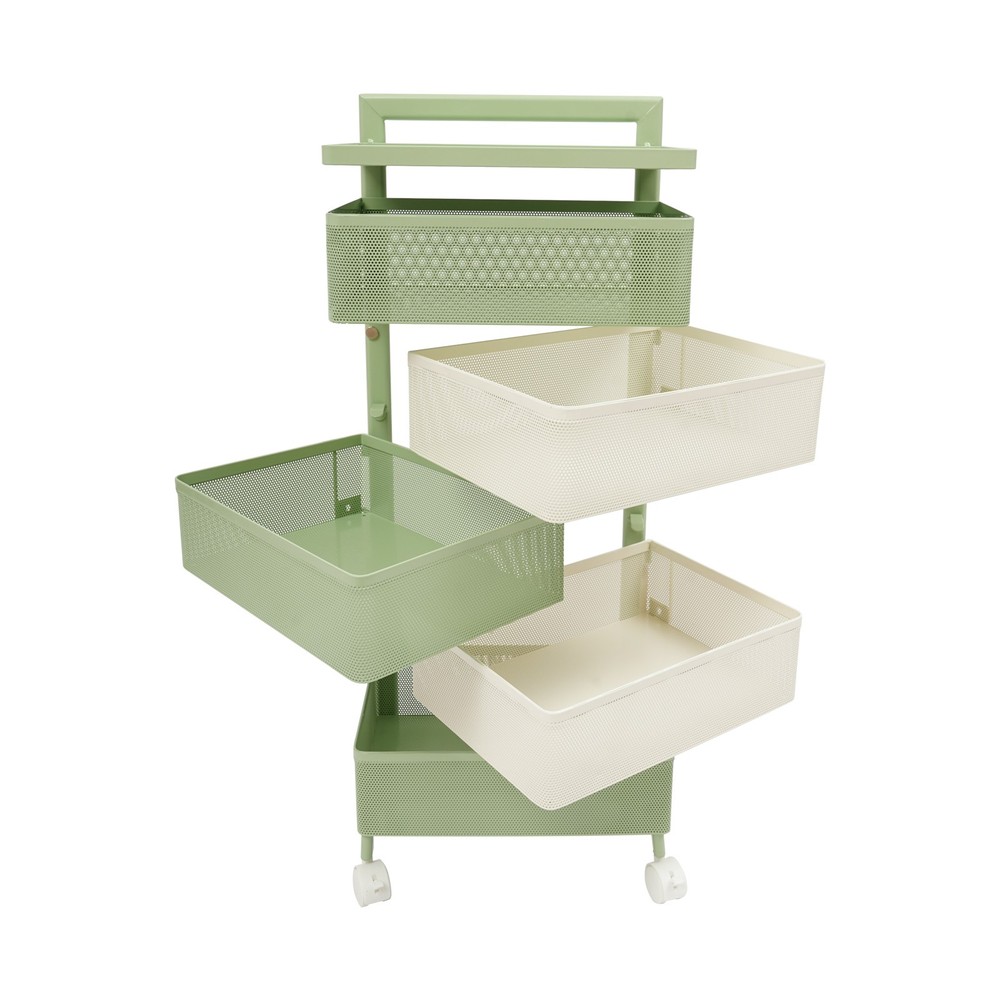 Rotating Storage Rack, Kitchen Organizer With Rotating Basket, Green+White