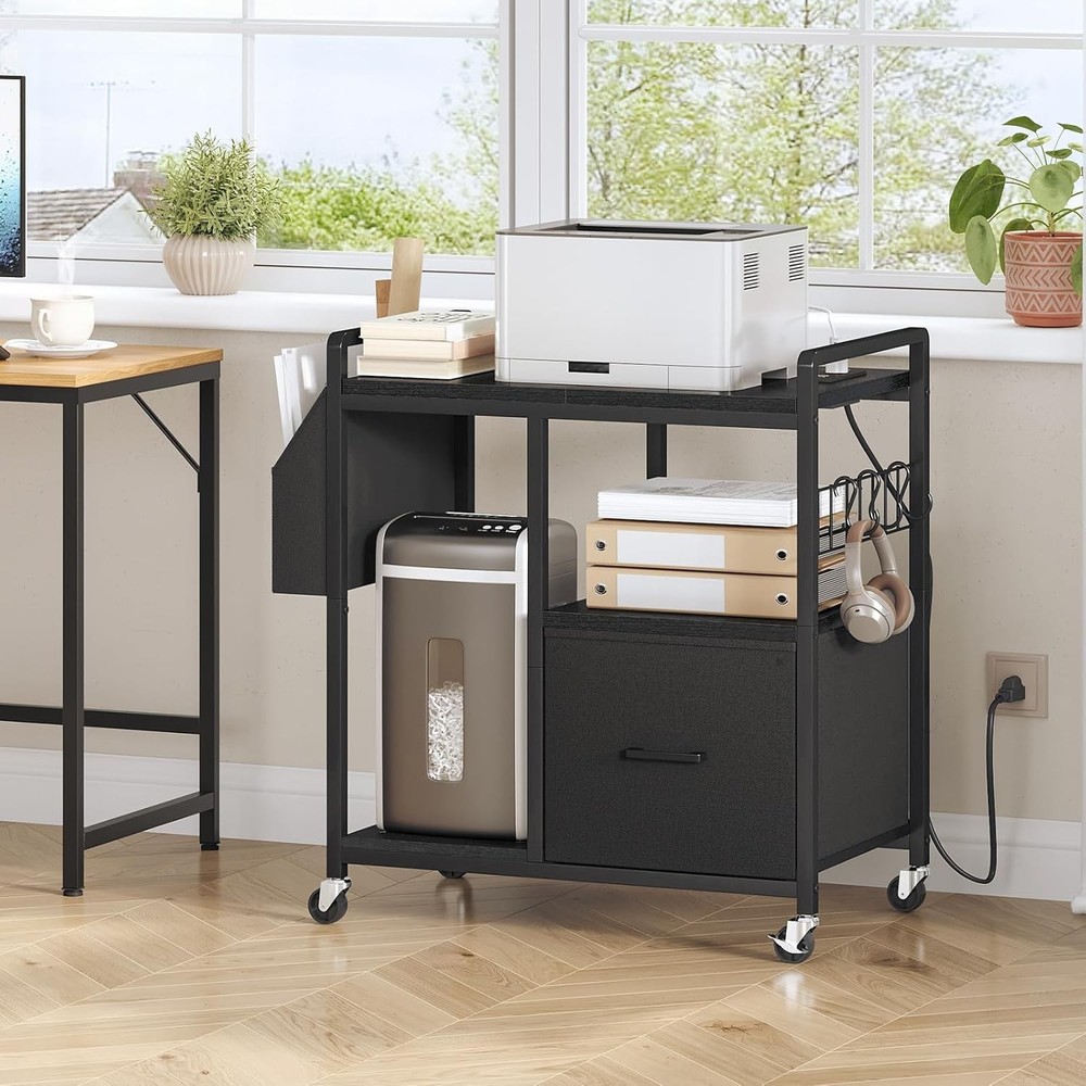 Printer Stand W/ Charging Station Printer Shredder Stand W/ Wheels & File Drawer