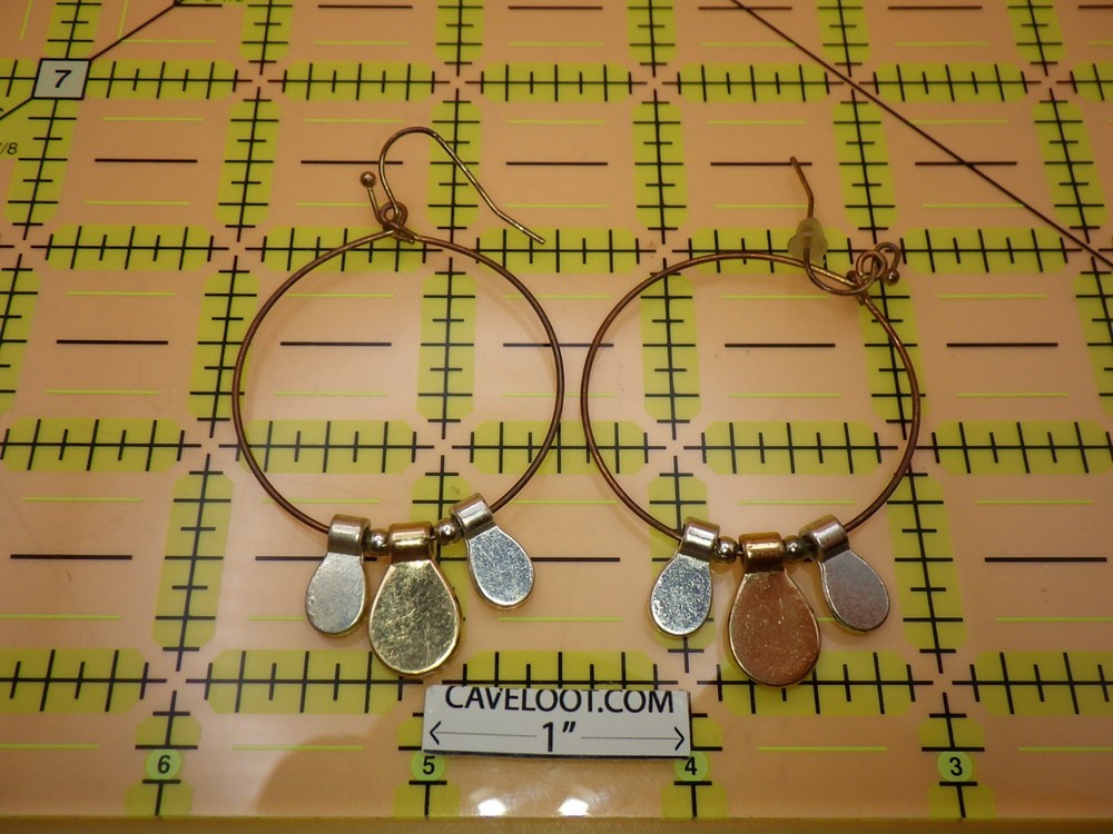 Mixed Metal Teardrop Dangle Hoop Earrings - Rustic Boho Chic Jewelry