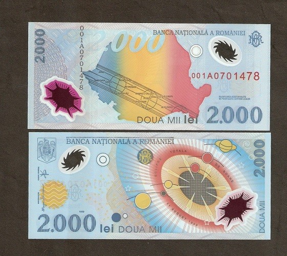 ROMANIA 2000 LEI P-111 1999 x 1 Pcs 1st COMMEMORATIVE UNC POLYMER + FOLDER NOTE