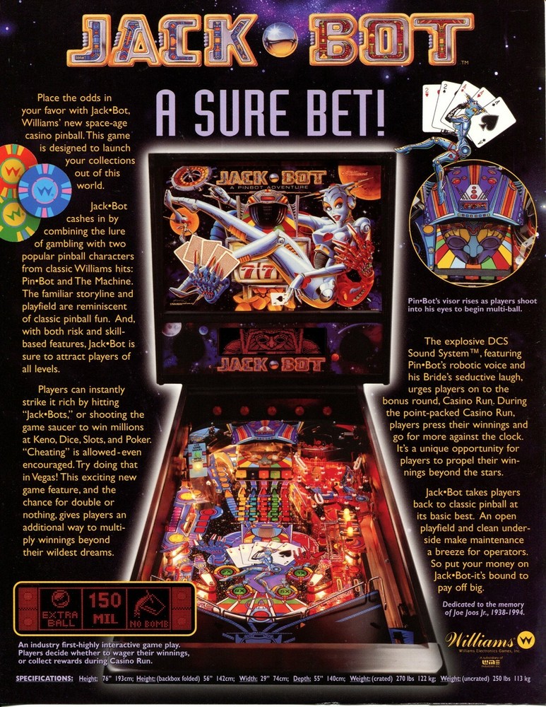Jack Bot Williams Pinball Flyer /Brochure/ Ad - Mint